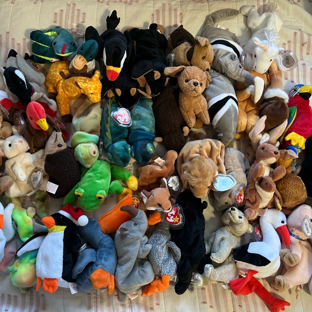 43 regular-size TY beanie babies LOT